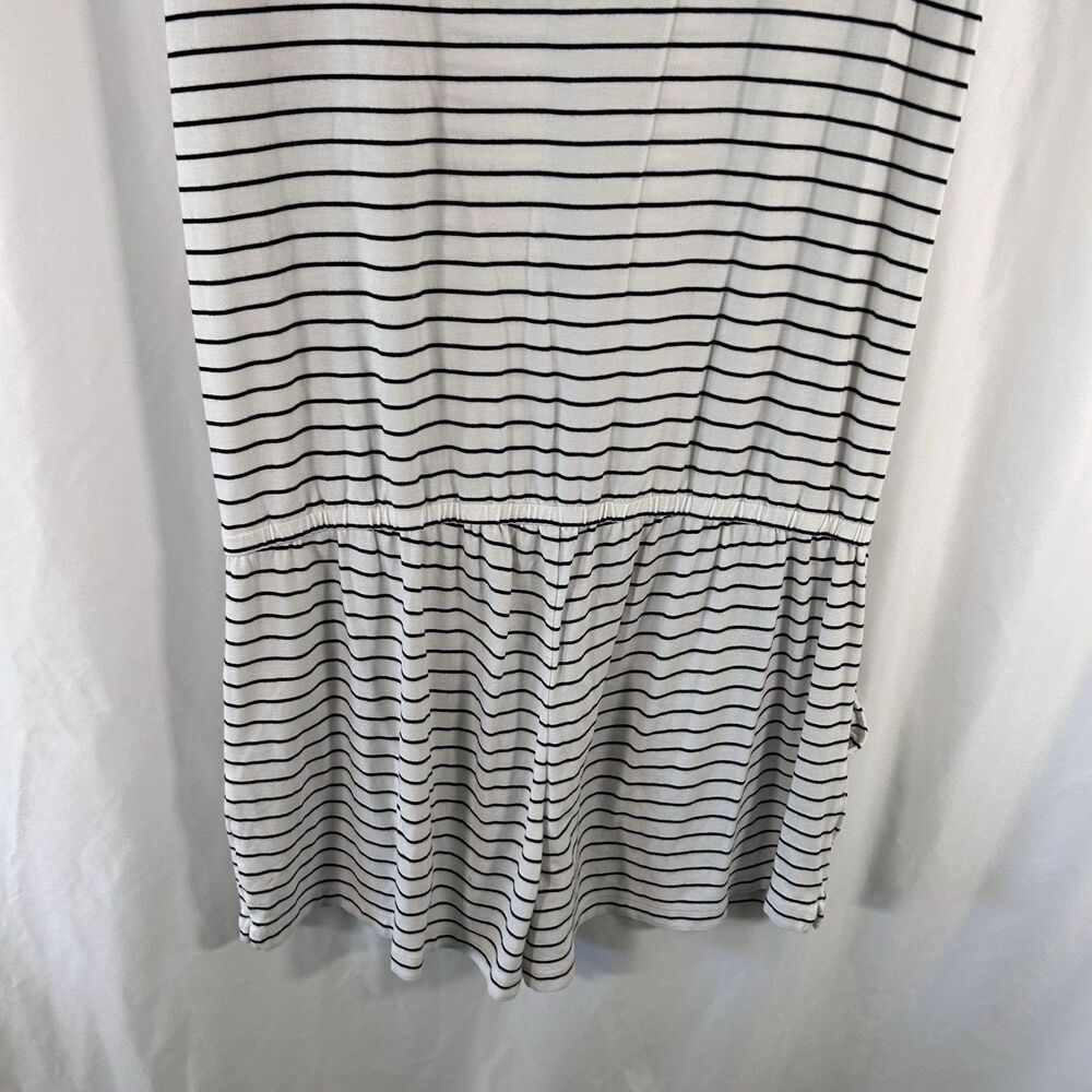 J. Crew Romper Women's Large White Blue Striped Short Sleeve Round Neck Pockets - Picture 9 of 9